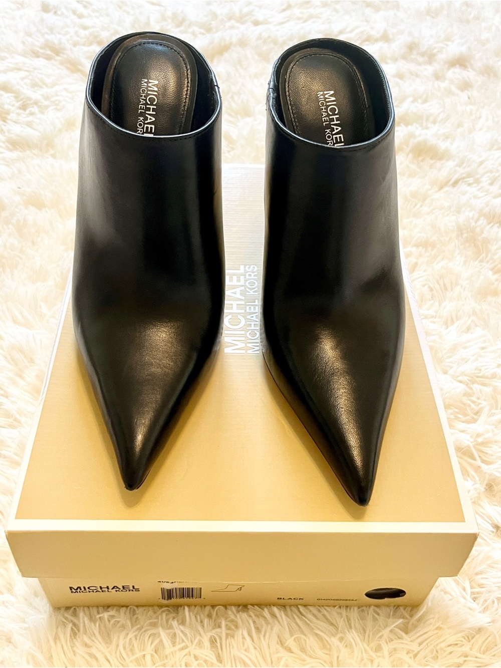 Michael Kors Black Pointed Leather Mules